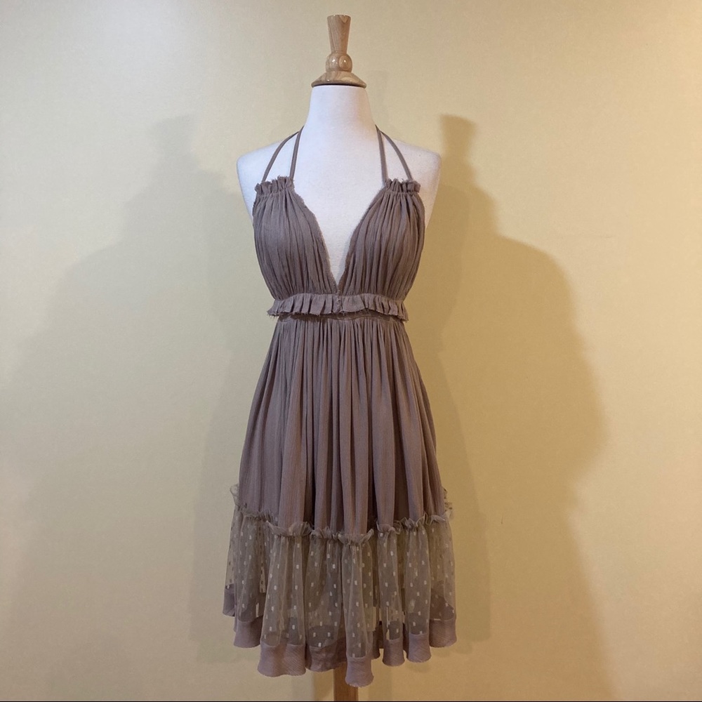 Boho Mesh Dots Hem Backless Halter Swing Dress - Picture 5 of 11